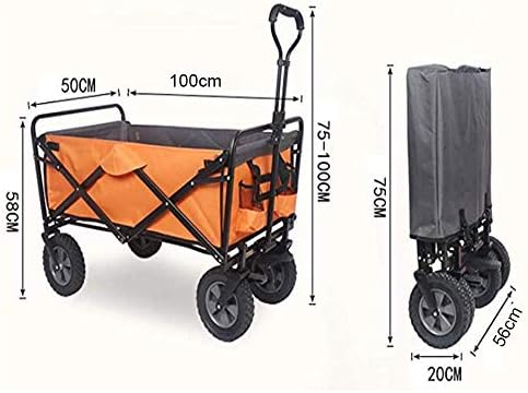 Portable Camping Cart,Shopping Cart Garden Trolley Beach Wagon Trolley Offroad Folding Utility Coaster Wagon Hand Cart,Orange