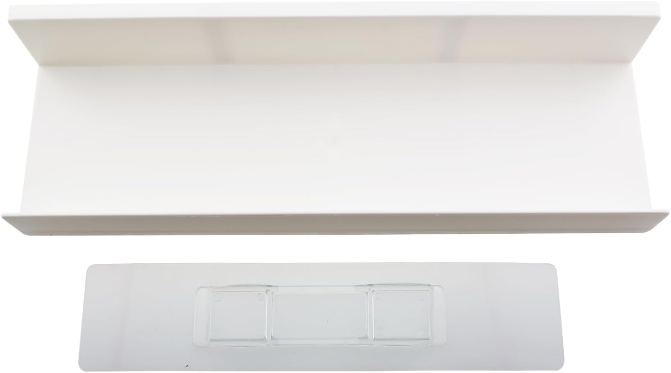 27x8.5x5cm Simple Model Bathroom Sink Non Marking Wall Mounted Shelf White Plastic Floating Shelf with Adhesive Strips for Displaying Small Toy Small Flower Pot Picture Frame Record Album