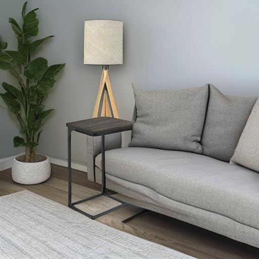 VASAGLE C-Shaped End Table, Side Table for Sofa, Couch Table with Metal Frame, Small TV Tray Table for Living Room, Bedroom, Ebonized Oak Finish and Black ULET353B42