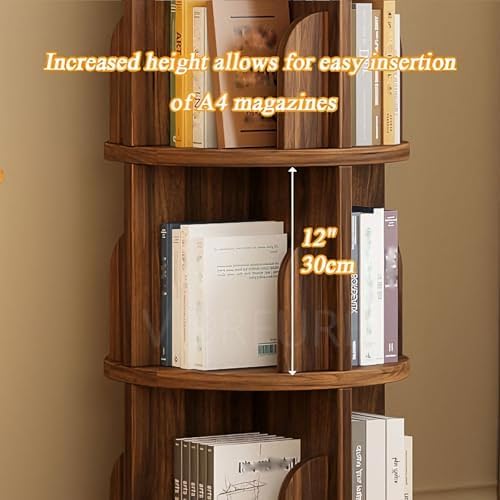 360° Solid Wood Rotating Bookshelf - 2/3/4/5 Tier Floor Standing Book Shelf for Small Spaces, Corner, Bedroom, Kids Room, Office - Stylish Storage Rack (Black, 39 x 39 x 130.8cm)