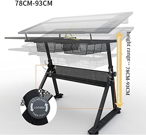 Height Adjustable Artist Workstation - Tempered Glass Top, 2 Storage Drawers, Tiltable Desk for Drawing, Writing, Reading & Crafting - Versatile Art Studio Table