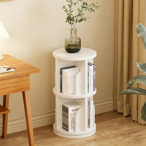 360° Solid Wood Rotating Bookshelf - 2/3/4/5 Tier Floor Standing Book Shelf for Small Spaces, Corner, Bedroom, Kids Room, Office - Stylish Storage Rack (Black, 39 x 39 x 130.8cm)