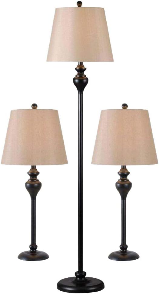 Kenroy Home KH87050 Charlotte 3-Pack - 2 Table Lamps, 1 Floor Lamp with Oil Rubbed Bronze Finish, Classic Style, 30.5" Height, 13" Width, 13" Depth