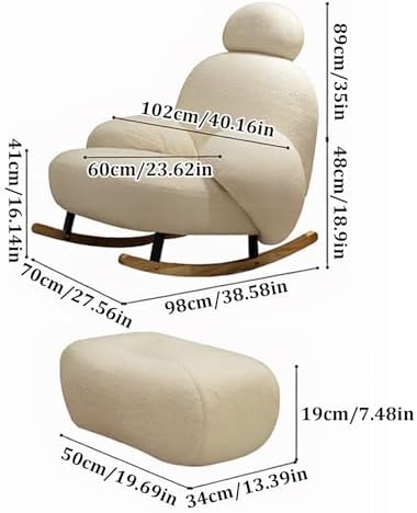 Modern Accent Rocking Chair with Footstool - Lambswool Fabric Single Sofa Couch for Living Room & Bedroom, Stylish Wood Legs, Cozy & Elegant Design, Space-Saving Comfort