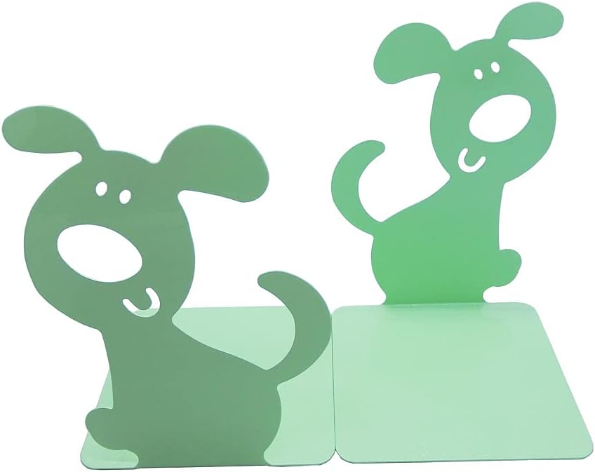 Artkingdome 1Pair Cute Dog Bookend Book End Cartoon Puppy Shape Room Metal Bookends Books Non-Slip Decoractive Gift Green Gift
