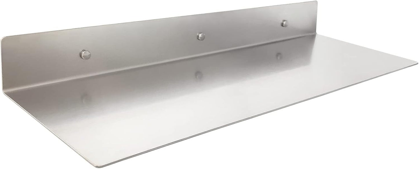 Brushed Nickel Stainless Steel Floating Shelves Wall Mounted Metal Shelf (24 inch x 8 inch) Heavy Duty Picture/Photo/Plant Display Ledge, Linear Floating Shelf Modern Farmhouse Shelf