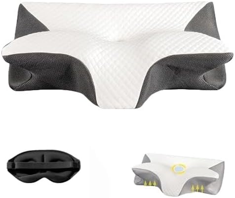 Orthosleep Almohada Cervical Adjustable Orthopedic Bed Cushion, Curved Neck Support Pillow, Cooling Memory Foam Cushion Suitable for Back and Stomach Sleeping Positions, Includes Eye Mask