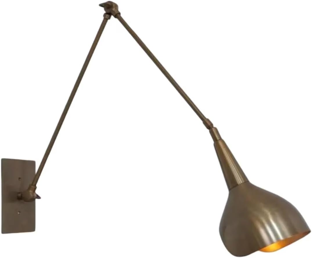 Modern Swing Arm Wall Lamp – Adjustable Brass Wall Sconce with Rotating Arm & Cone Shade, Industrial Vintage Wall Light for Living Room, Bedroom, Bedside & Reading Nook (Antique Black)