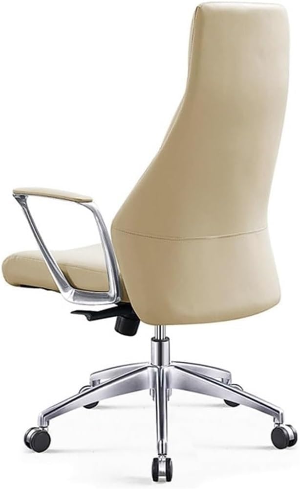 Ergonomic High Back Executive Leather Office Chairs with Adjustable Armrests Modern Swivel Computer Desk Chair for Meeting Room Lunch Break Reading(Beige)