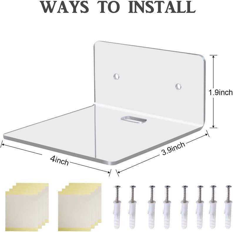4 Pack Small Wall Shelf, 4'' Acrylic Wall Shelves Display Ledges for Storage & Decoration, Small Floating Shelf for Wall with 2 Types of Installation (Adhesive or Screw)