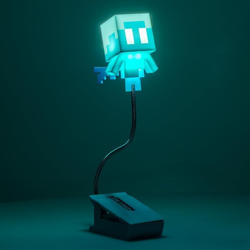 Paladone Minecraft Allay Clip On Book Light - Officially Licensed Reading Light, Clip Lamp Design with Flexible Cable, Featuring Allay Mob Shaped Head, 3 Light Modes, Battery Powered