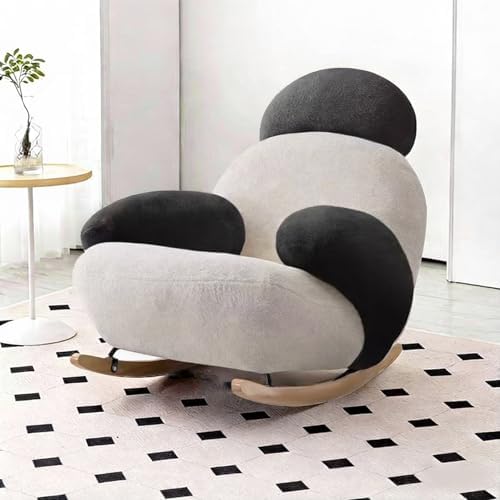 Modern Accent Rocking Chair with Footstool - Lambswool Fabric Single Sofa Couch for Living Room & Bedroom, Stylish Wood Legs, Cozy & Elegant Design, Space-Saving Comfort