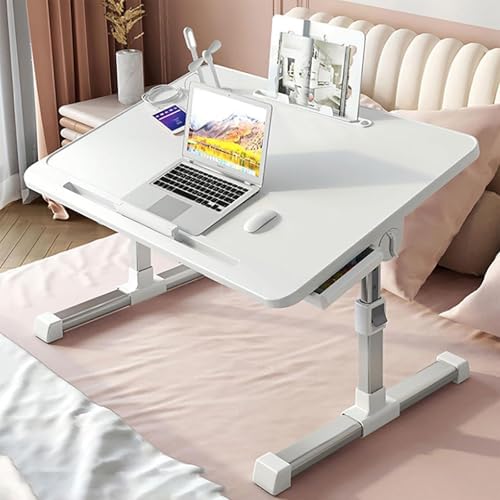 Adjustable Over-Bed Table, Foldable Laptop Desk with Storage Drawers & USB Port, Height-Adjustable Bed Tray Table for Home Office & Reading, XX999