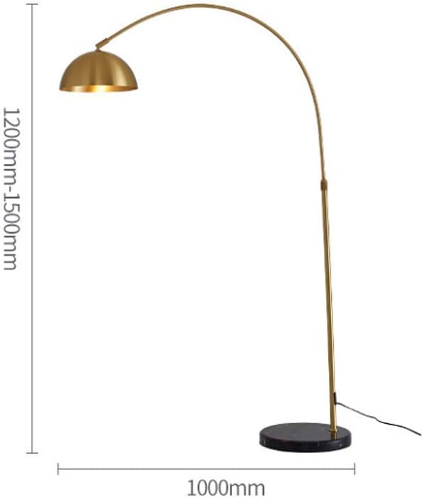 Arched Floor Lamp Marble Base Nordic Simple Standing Floor Lights Metal Copper Finish Curved Floor Light Reading Light Height Adjustable with Marble Holder for Living Room Bedroom Beside E27