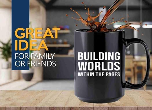 Book Lover Coffee Mug 15oz Black -building worlds - Book Lovers Gifts Book Reader Gifts Book Club Gifts Book Reading Cup Reading Gifts