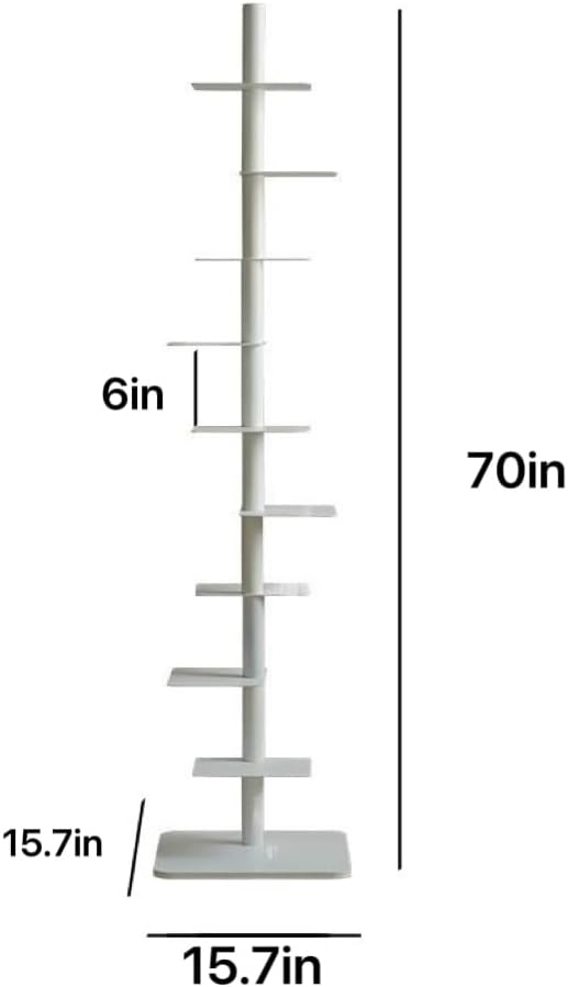 9-Tier Metal Spine Bookshelf, Modern Style, Suitable for Small Spaces, Rotatable, 9 Shelves, White