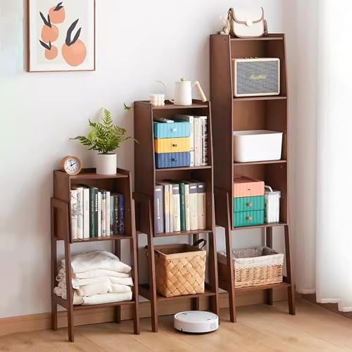 Narrow Wood Bookcase & Bookshelf for Home Office, Space-Saving Storage Organizer for Small Spaces, Stylish Bedroom Book Shelves, Modern Design