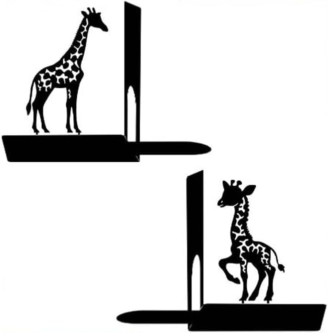 1 Pair Giraffe Bookends for Shelves,3D Foldable Giraffe Book Ends Decorative Bookends Organizer Metal Book Stands Journal Book Holder Book Stoppers for Women Girls Kids Gift Home School Library Decor