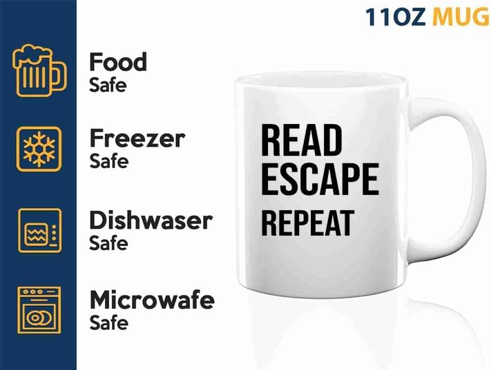 Book Lover Coffee Mug 11oz White -read escape repeat - Book Lovers Gifts Book Reader Gifts Book Club Gifts Book Reading Cup Reading Gifts