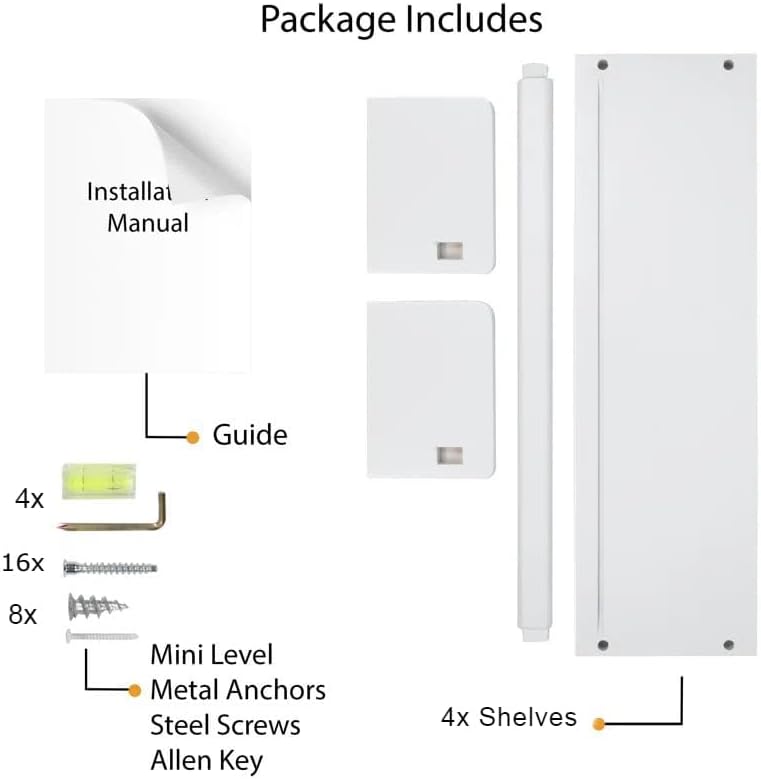 Onlysky Set of 4 Wall-Mounted Kid's Bookshelf - White Floating Nursery Book Shelves - Durable Wood Construction - Ideal for Nursery Decor, Kids Room, Toy Storage