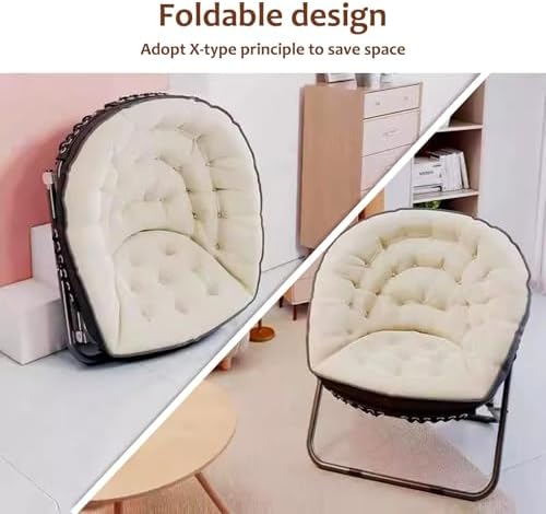 Folding Chair for Teens Adults, Oversized Folding Cozy Moon Chair with Metal Frame, for Bedroom, Living Room, Dorm Room, Apartment(Beige)