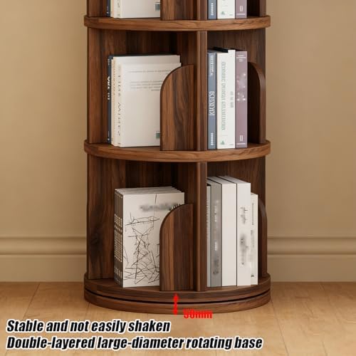 360° Solid Wood Rotating Bookshelf - 2/3/4/5 Tier Floor Standing Book Shelf for Small Spaces, Corner, Bedroom, Kids Room, Office - Stylish Storage Rack (Black, 39 x 39 x 130.8cm)