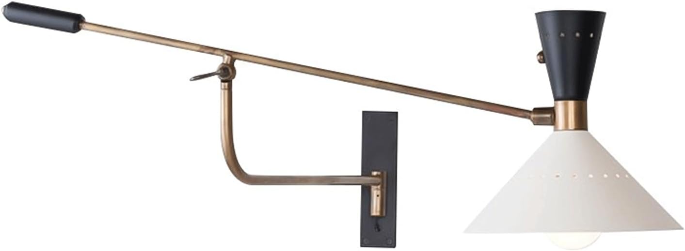 Modern Nordic Wall Sconce Brass Long Arm Design White Conical Metal Shade Multi-Axis Connection Wall Lamp for Bedroom Apartments Hotel Reading Nook Office Study Art Decor Ambient Lighting