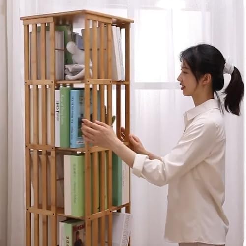 5/6 Tier Rotating Corner Bookshelf Tower, Space-Saving Floor Rack, Multi-Functional Bookcase for Living Room, Creative Student Storage Solution, Brown, 6-Tier Design