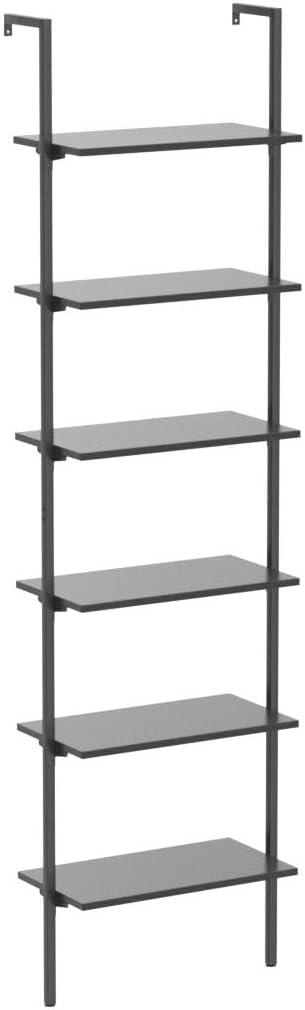 ODK 6-Tier Ladder Shelf, Book Shelf with Metal Frame, Bookcase for Living Room, Home Office, Kitchen & Bedroom, Space Saving Freestanding Organizer Rack, Black (10" D x 24" W x 87" H)