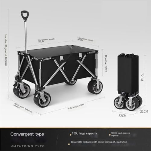 Portable Camping Cart,Beach Trolley Cart Camping Camper Lightweight Portable Folding Trolley Multi Functional Picnic Car Outdoor Carts Black