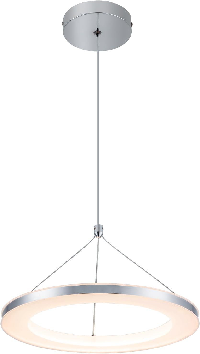 CHYING LED Pendant Lights Kitchen Island, 11.8" 15W Warm White Modern Ring Chandelier, Adjustable Height Silver Hanging Pendant Ceiling Light for Dining Room Bedroom Hallway Entryway, 3000K