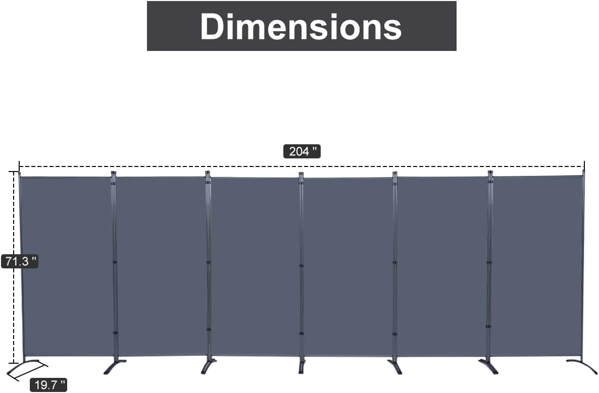 JVVMNJLK Indoor Room Divider, Portable Office Partition Screen 6 Panel, Folding Privacy Screen Walls for Room Separator 204" W x 71.3" H, Grey