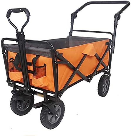 Portable Camping Cart,Shopping Cart Garden Trolley Beach Wagon Trolley Offroad Folding Utility Coaster Wagon Hand Cart,Orange