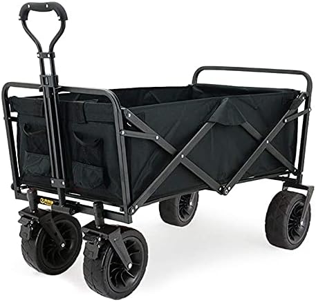 Foldiwagon Outdoor Garden Off-Road Vehicle, Adjustable Handle 80Kg Load Steel Frame, Campisundries Sports Heavy-Duty Beach Wide All-Terrain Wheels/Black/a