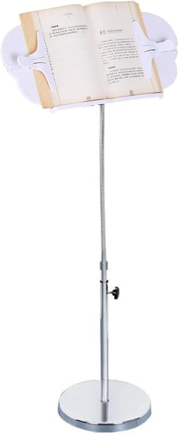 Floor Stand Book Holder for Reading, Cookbook Holder Stand for Kitchen, Reading Rack Adjustable Height and Angle, Laptop Stand for Desk, Bed, Couch, Office (White) (White)