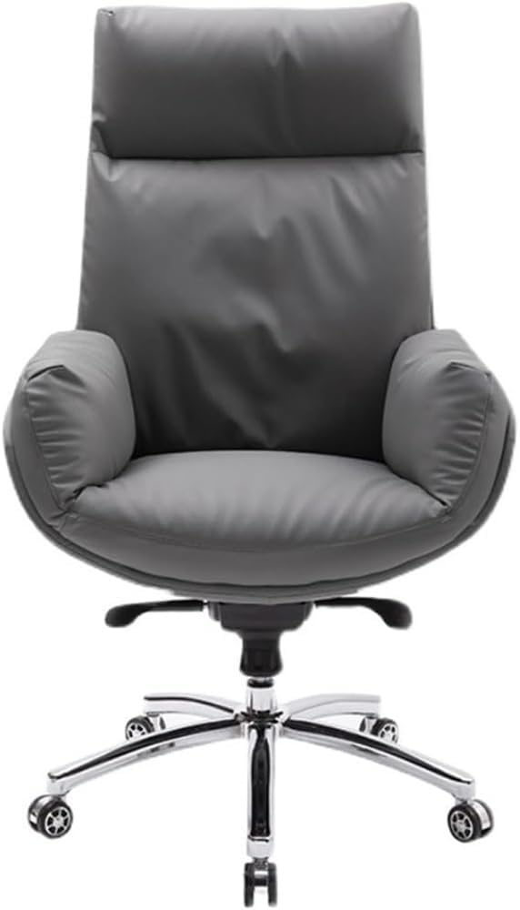 Minimalist Modern Office Chair with Leather Upholstery and Adjustable Height Commercial Grade Office Chair Soft Padded Comfortable Swivel Chair with Arms for Home Office and Study Room Reading Room