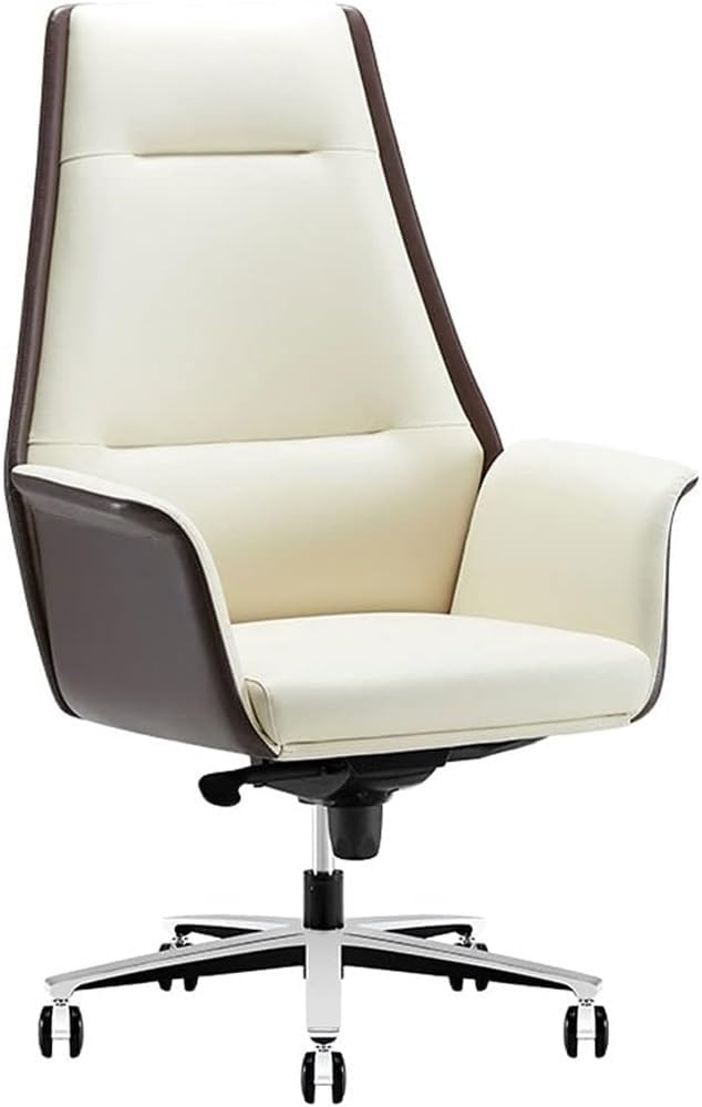High Elastic Leather Seat Adjustable Height Commercial Grade Office Chair Ergonomic Executive Desk Chair with with 360° Swivel Comfortable Computer Desk Chair for Home Office Workspace Reading Room(Wh