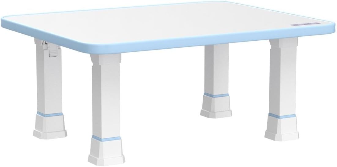 Kids Folding Floor Table — Adjustable Heights, for Play / Reading / Snack Time, White/Blue