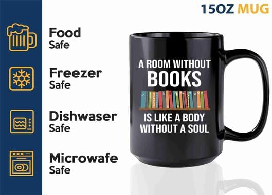 Book Lover Coffee Mug 15oz Black -without books - Book Lovers Gifts Book Reader Gifts Book Club Gifts Book Reading Cup Reading Gifts