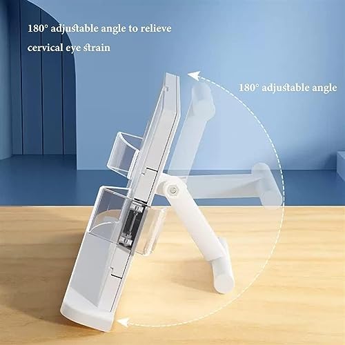 Book Stand Holder White Large Portable Adjustable Reading Textbook Recipe Stand with Paper Clips for Home Office Laptop Cookbook Desktop Documents Tablets (White) (White)