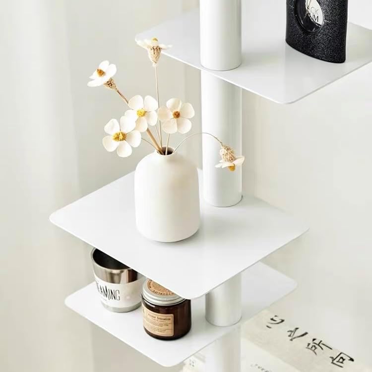 9-Tier Metal Spine Bookshelf, Modern Style, Suitable for Small Spaces, Rotatable, 9 Shelves, White