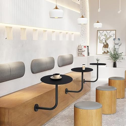 Round Pub Bar Table,Round Cocktail Bar Table w/Wall-Mounted L-Shape Bracket Black Metal Iron Bistro Pub Table for Kitchen, Dining Room, Living Room, Easy Assembly(35x35x45cm)
