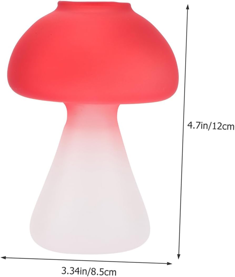 2pcs Mushroom Shaped Glass Flower Vases, Colored Frosted Red and Gray Hydroponic Bud Containers for Home Decor and Table Centerpiece