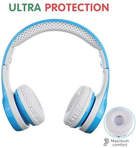 Kids Wireless Headphones, Bluetooth Toddler Headphones with 5 Button Easy Use, 93dB Volume Limited, Foldable with Built-in Mic for Cell Phones TV Tablet School Network Boys Girls (Light Blue)