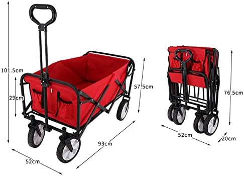 Portable Utility Wagon Home Garden Wagon Cart with Storage Basket Folding Cart Camping Cart Outdoor Wagon 4 Wheels Beach Trolley (Color : Black)