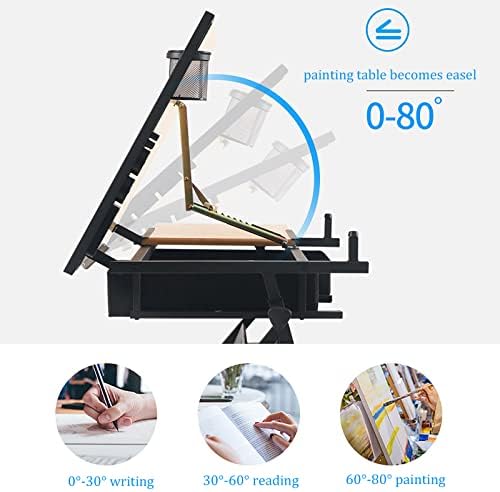 Drawing Tilting Tablet,Drafting Desk, Extra Large Wood Drafting Table, Artist Drawing Table with Height Adjustable and Tilting Large Surface Tabletop, Two Drawer for Readin