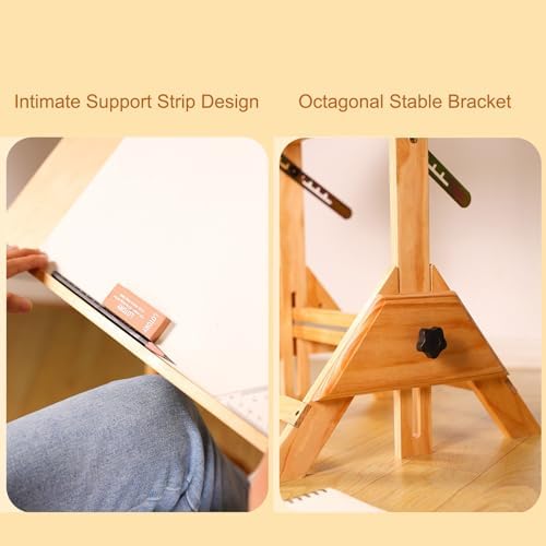 Drawing Tilting Tablet,Drafting Table,Drafting Table, Natural Design Solid Wood Artist Desk, Adjustable Height & Angle, Architect Table Writing Design Reading Studio (Size : 45 * 60cm/17.7 *