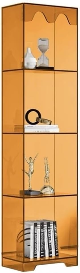 Narrow Acrylic Bookcase,3 Tier Clear Floor Standing Bookshelf,Tall Corner Display Shelf,Skinny Storage Cabinet for Home, Office, Livingroom,Bathroom(153cm/60.2in, Orange)
