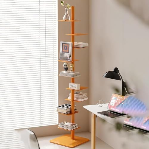 Tall 9-Tier Metal Spine Bookshelf - Narrow Vertical Ladder Bookcase for Home, Modern Invisible Design, Black - Perfect for Organizing Books & Decor