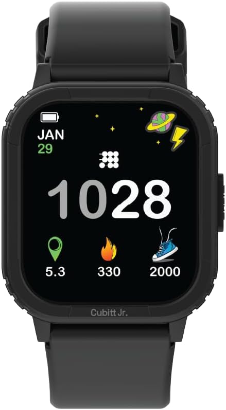 Cubitt Jr. Smartwatch Fitness Tracker for Kids and Teens with Games, Step Counter, Sleep Monitor, Heart Rate Monitor, Calculator, Activity Tracking, 1.75"AMOLED Touchscreen,Waterproof – Obsidian Black
